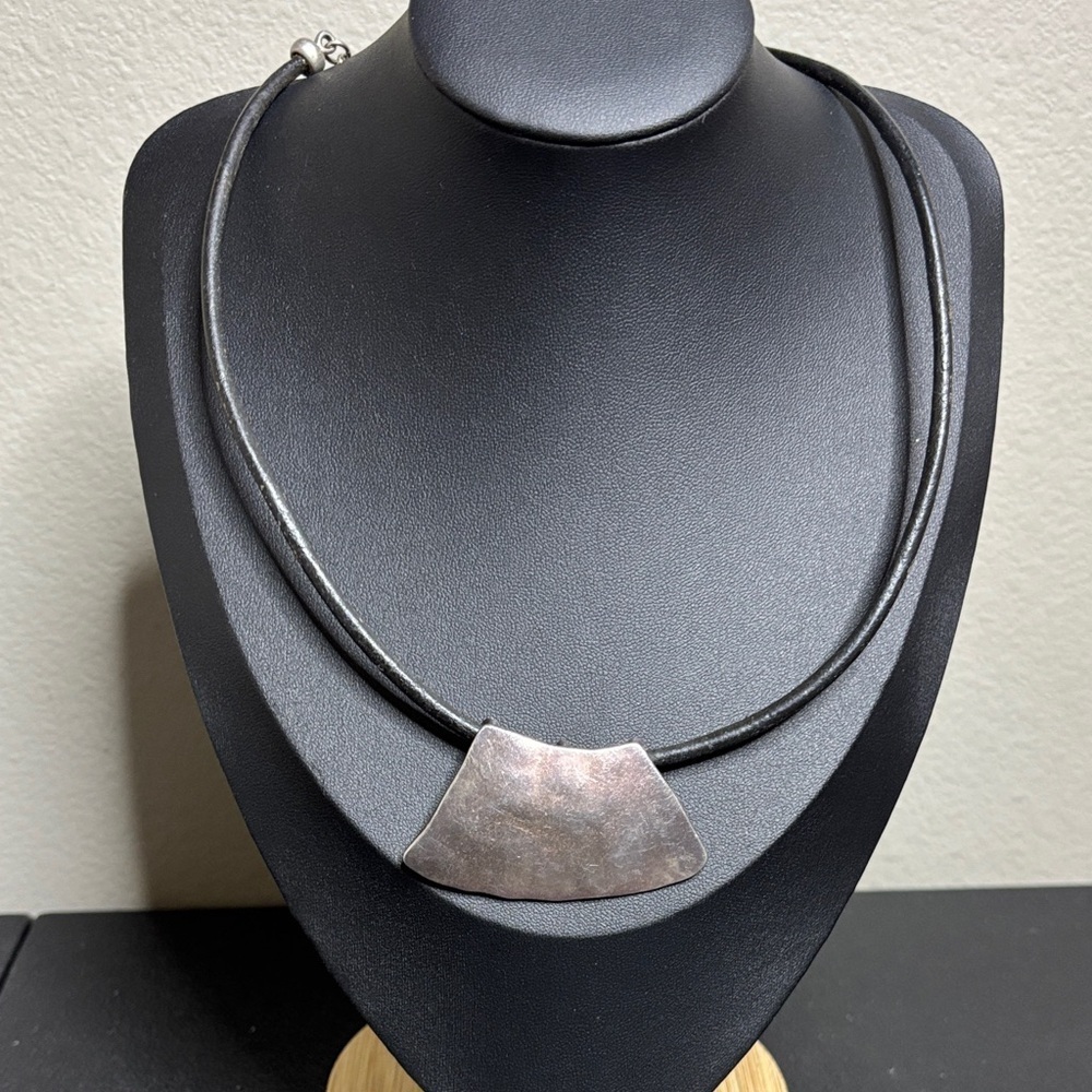 Chico's Black Cord Necklace with Silver-Tone Pendant
